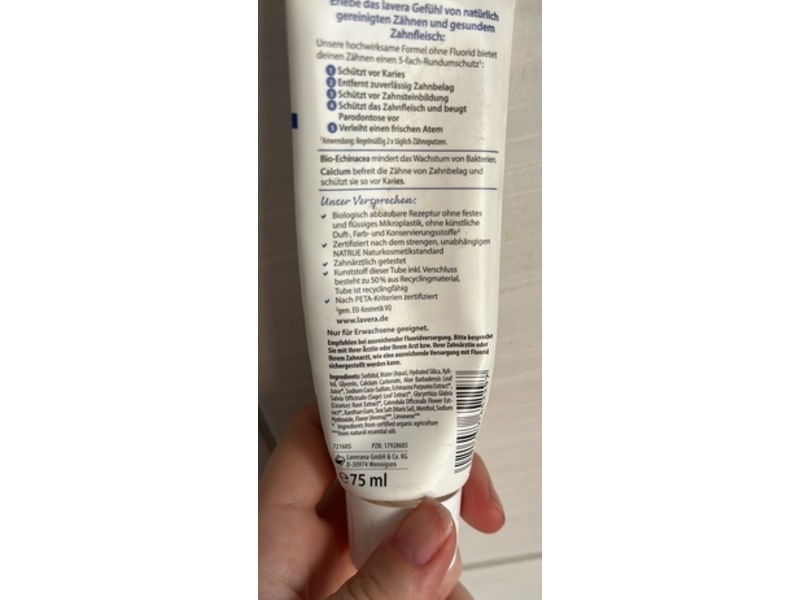 Lavera Fluoride-Free Toothpaste, Bio-Echinacea & Calcium, 75 mL