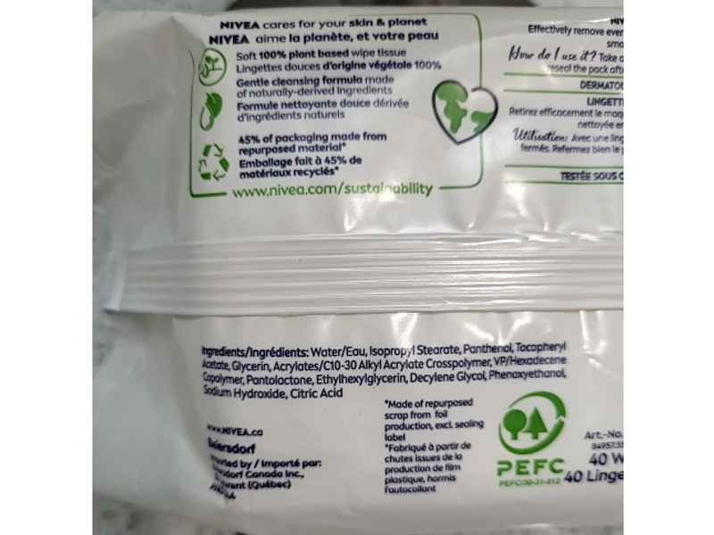 Nivea 3-In-1 Sensitive Cleansing Wipes, 40 Count