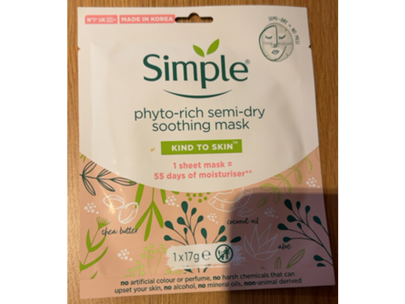 Simple Phyto-Rich Semi-Dry Soothing Mask, 17 g, 1 Count