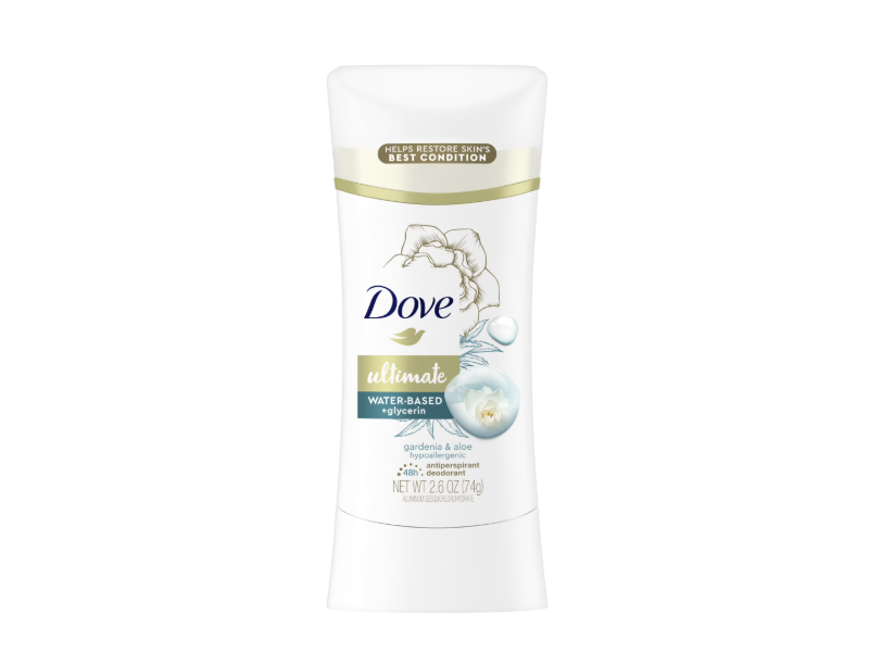 Dove Ultimate Water Based + Glycerin Antiperspirant Deodorant, Gardenia & Aloe, 2.6 oz/74 g