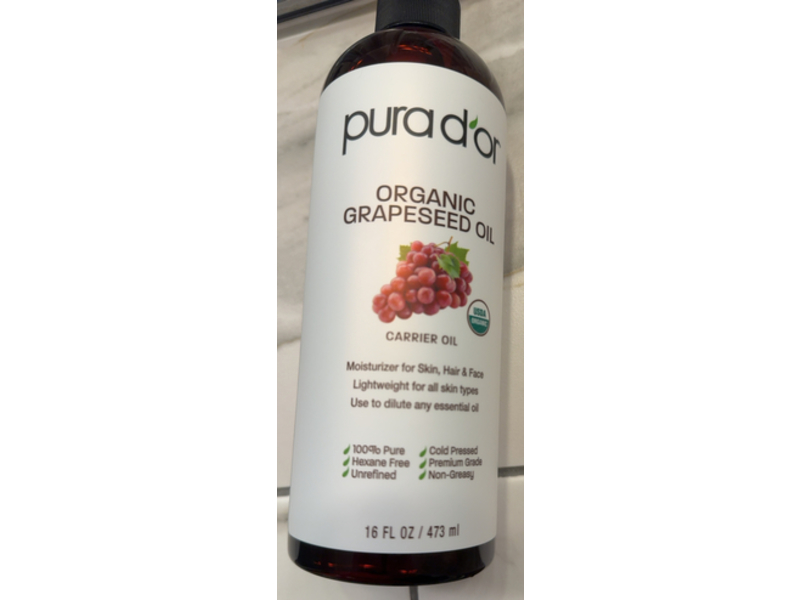 Pura d'or Carrier Oil, Organic Grapeseed Oil, 16 fl oz/473 mL