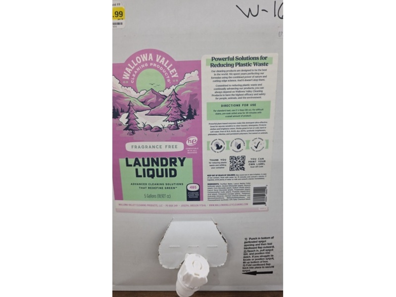 Wallowa Valley Laundry Liquid Cleaning Solution, Fragrance Free