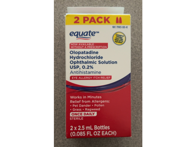 Equate Eye Allergy Itch Relief Solution, 0.085 fl oz/2.5 mL, Pack Of 2