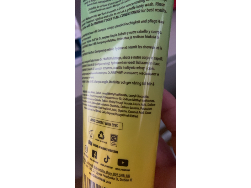 Dr.Pawpaw It Does It All Multipurpose Shampoo, Natural Pawpaw, 6.76 fl oz/200 mL