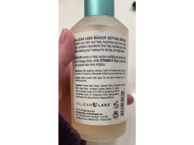 Valjean Labs Matte Makeup Setting Spray, Kaolin + Vitamin E, 6 fl oz/177 mL