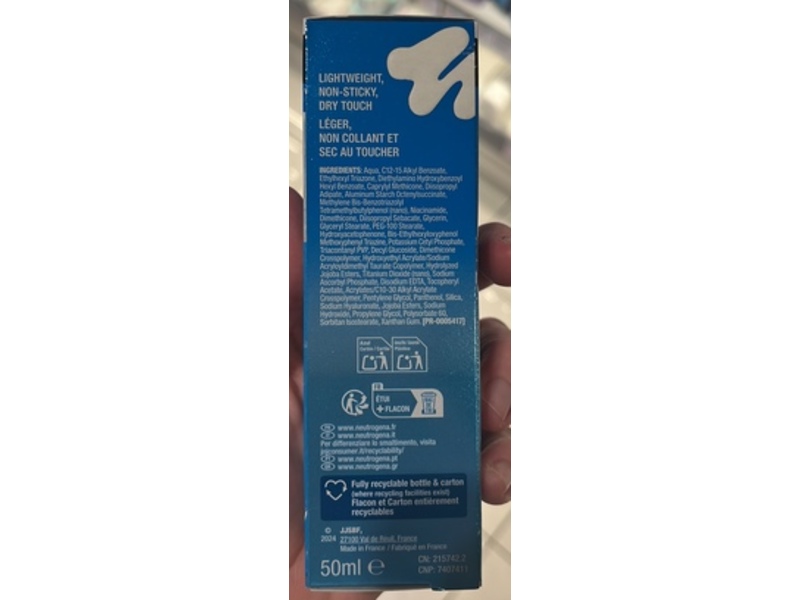Neutrogena Hydro Boost Hydrating Fluid, Fragrance Free, SPF 50, Hyaluronic Acid + Pro-Vitamin B5 + Niacinamide, 50 mL