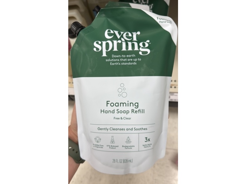 Everspring Foaming Hand Soap Refill, Free & Clear, 28 fl oz/828 mL