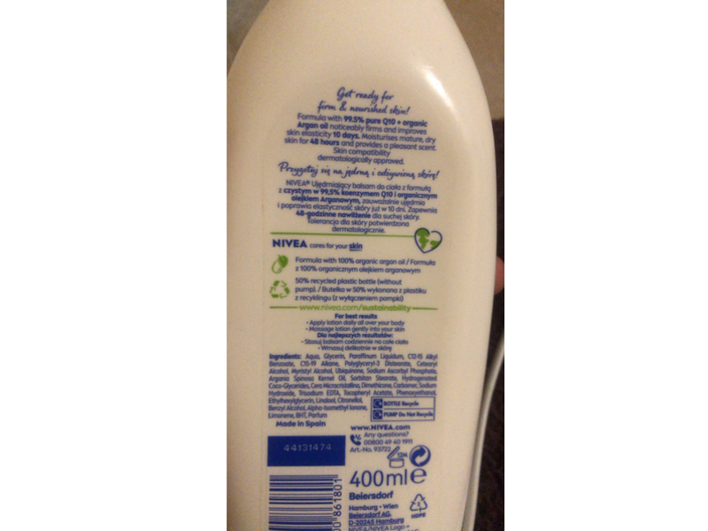Nivea Firming + Extra Nourishing Body Lotion, Q10 Argan Oil, 400 mL