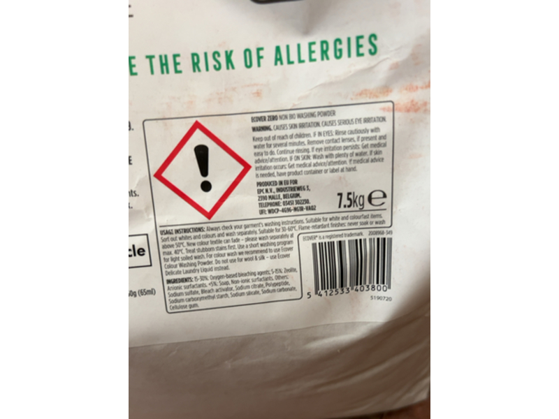 Ecover Sensitive Washing Powder Non Bio Laundry, 7.5 kg