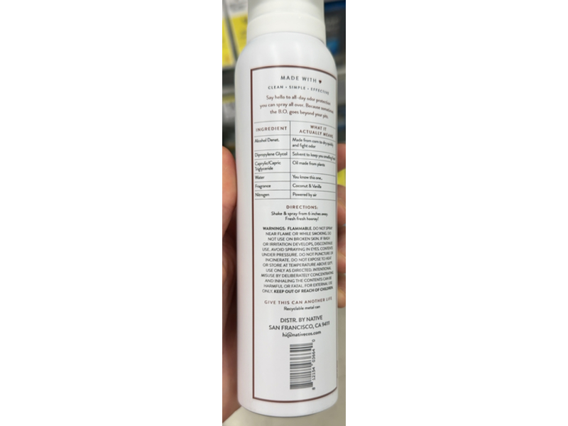 Native Deodorant & Body Spray, Coconut & Vanilla, 3.5 oz/99 g