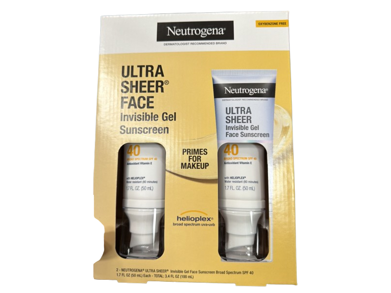 Neutrogena Ultra Sheer Face Invisible Gel Sunscreen, SPF 40, 1.7 fl oz/50 mL, Pack Of 2