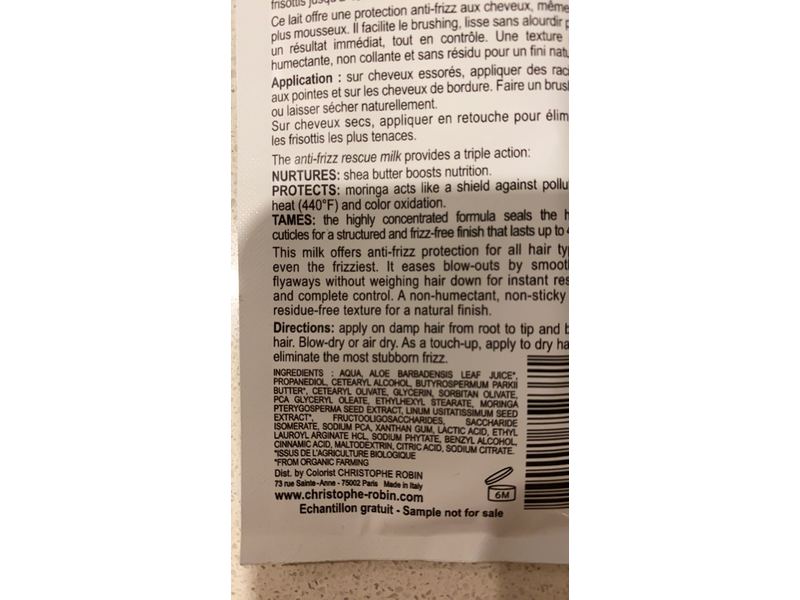 Christophe Robin No Frizz Rescue Milk, Shea Butter, Care x Style, 0.24 fl oz/7 ml