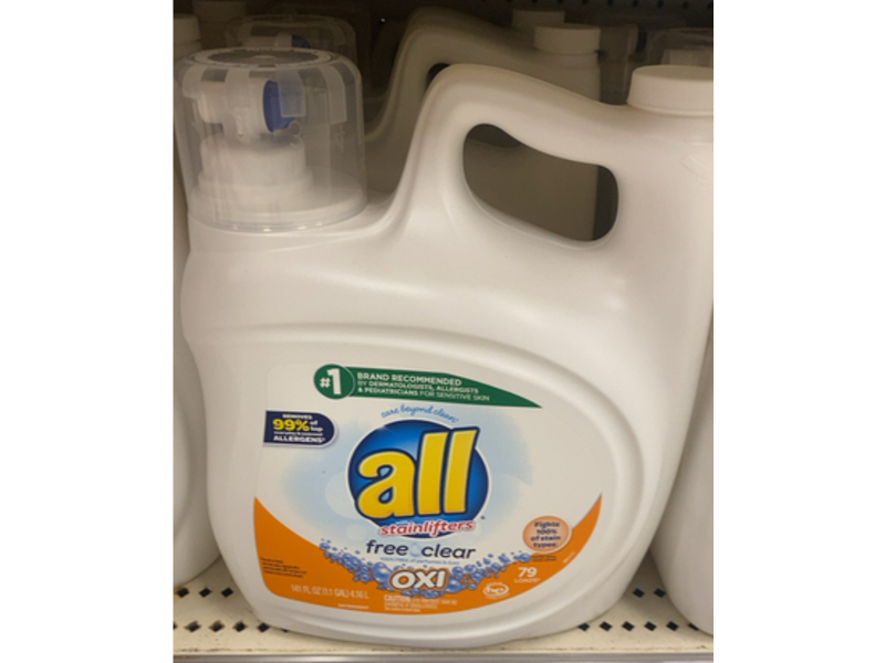 All Stainlifters Oxi Laundry Detergent, Free & Clear, 79 Loads, 141 fl oz/4.16 L