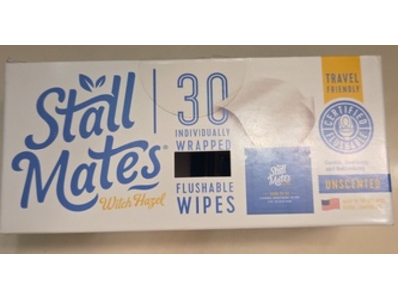 Stall Mates Flushable Wipes, Witch Hazel, Unscented, 30 Count