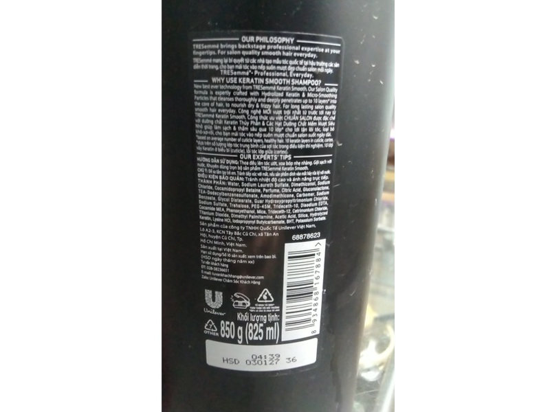 Tresemme Keratin Shampoo, Smooth, 850 g