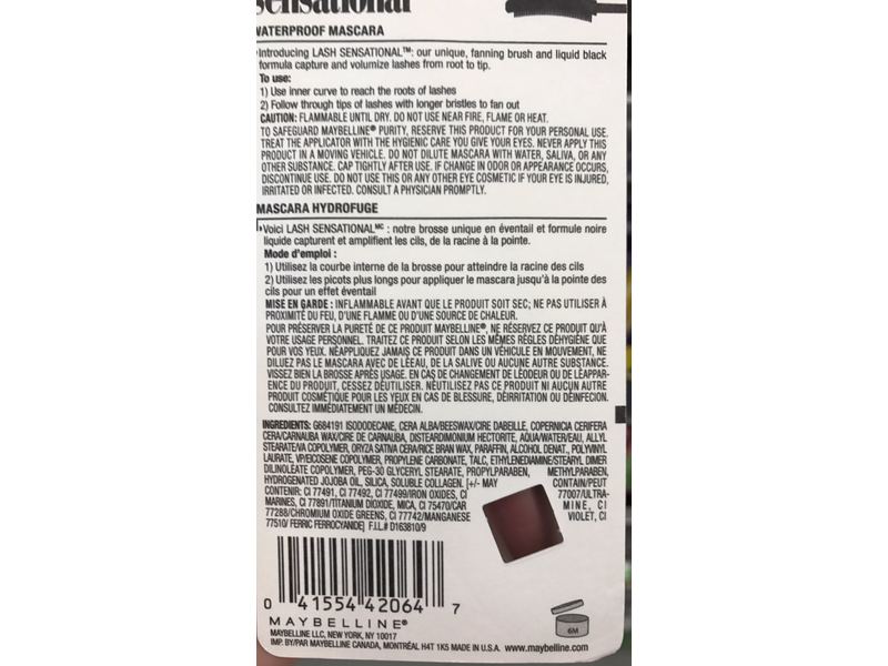Maybelline New York Lash Sensational Mascara, Waterproof Very Black, 0.3 Fluid Ounce