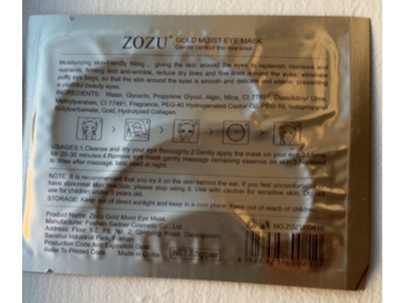 Zozu Eye Mask, Gold Moist, 7.5 g/ Pair