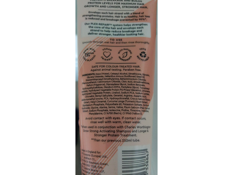 Charles Worthington London Grow Strong Protein Conditioner, 8.45 fl oz/250 mL