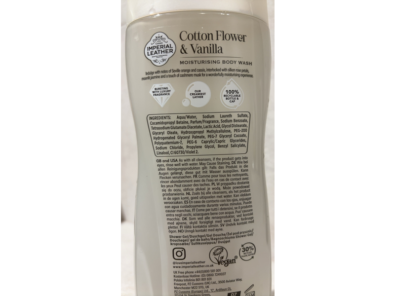 Imperial Leather Moisturising Body Wash, Cotton Flower & Vanilla Orchid, 16.9 fl oz/500 mL