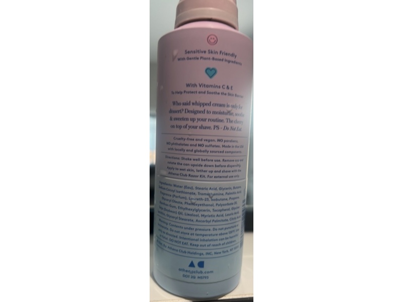 Athena Club Whipped Shave Cream, Vanilla Cocoon, 6.7 oz/ 189 g