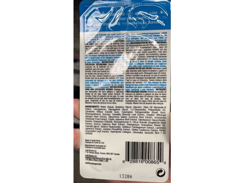 Masque Bar Eye Patches, Aqua Hydro Gel ,0.33 fl oz/10 mL, Pack Of 6