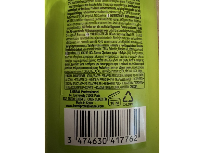 L'oreal Proffessionnel Paris Inoa Oxydant Riche Cream, 1000 mL