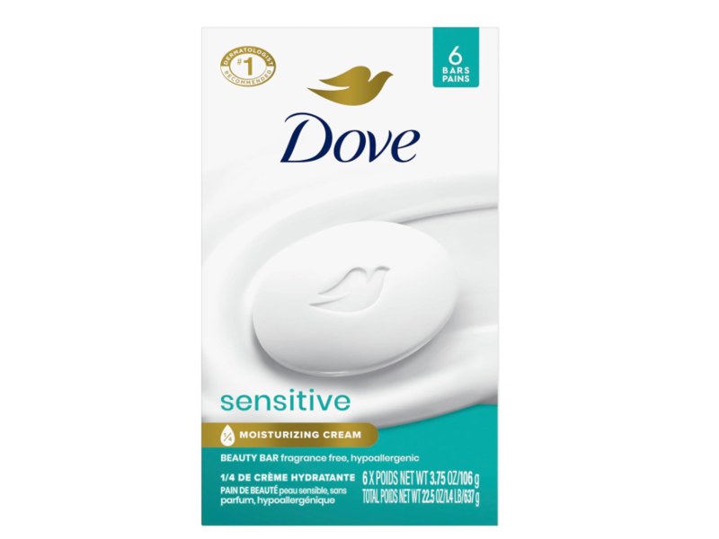 Dove Moisturizing Cream Beauty Bar, Sensitive Skin, 3.75 oz/ 106 g, 6 Count