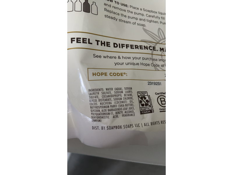 Soapbox Liquid Hand Soap Refill, Coconut Milk & Sandalwood, 64 fl oz/1.89 L