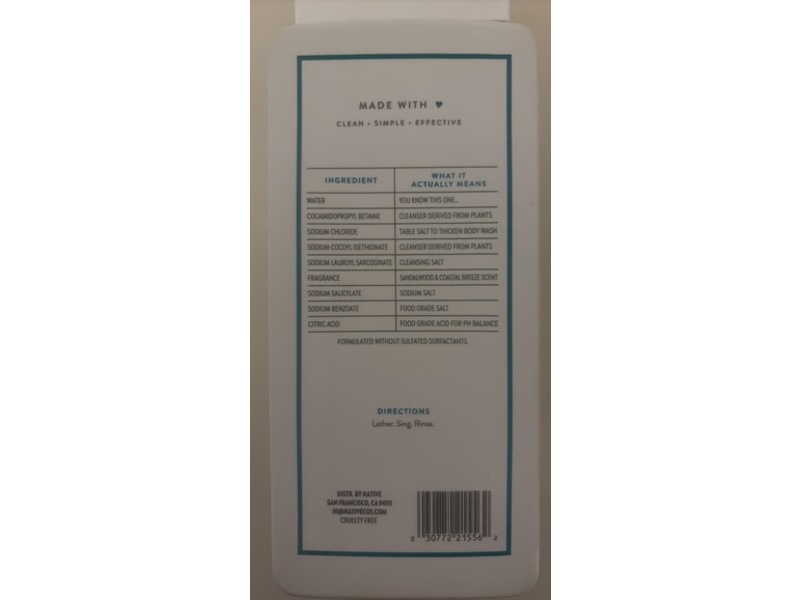 Native Body Wash, Sandalwood & Coastal Breeze, 18 fl oz/532 mL