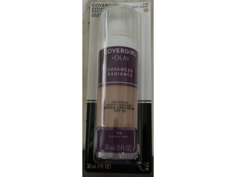 Covergirl + Olay Advanced Radiance Age Defying Makeup + Sunscreen, 110 Classic Ivory, SPF 10, 1 fl oz/30 mL
