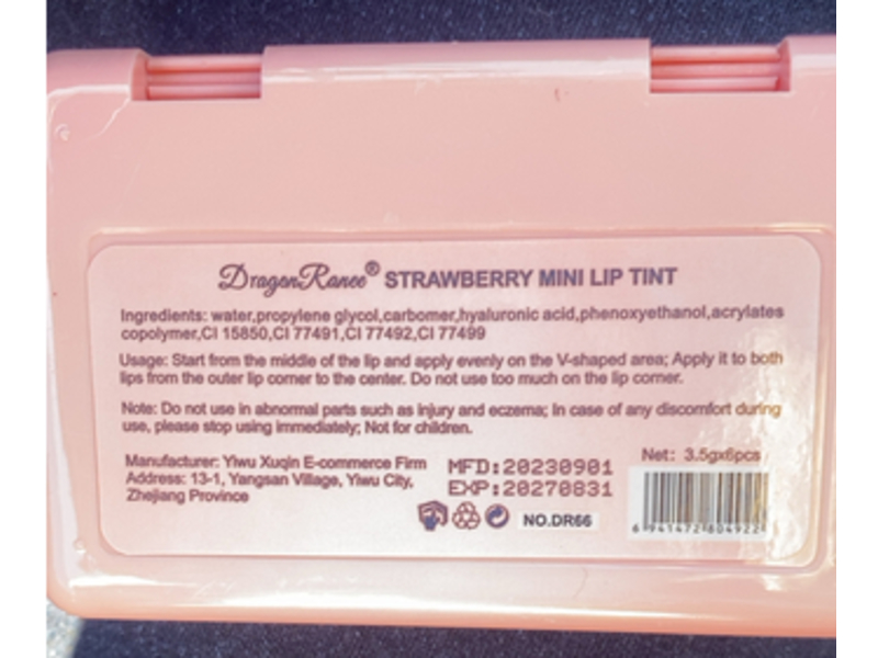 Dragon Ranee Mini Lip Tint, Strawberry, 3.5 g, 6 Count