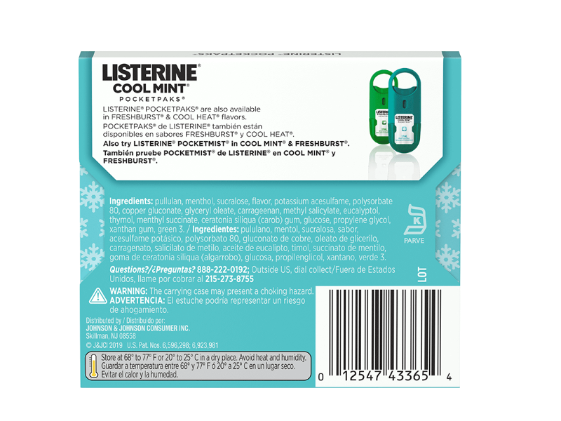 Listerine Pocketpaks Breath Strips, Cool Mint, 24 Strip pack, Pack Of 3