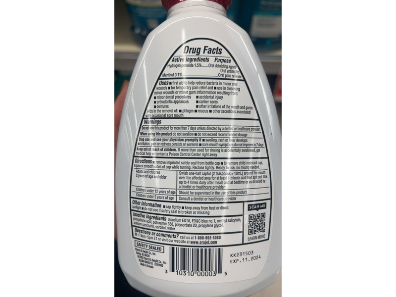Orajel Mouth Sores Rinse, Soothing Mint, 16 fl oz/473.2 mL