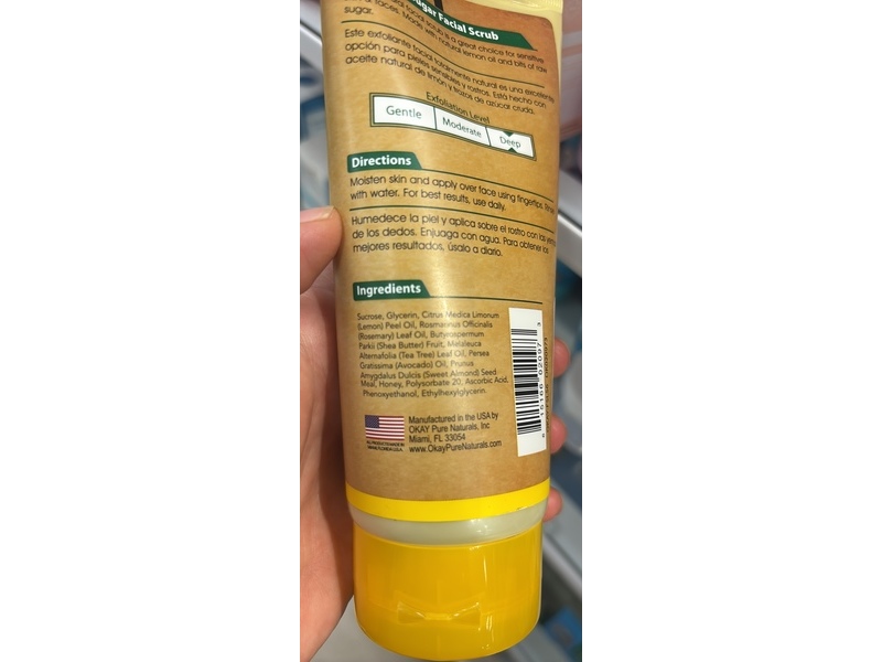 Okay Pure Naturals Facial Scrub, Lemon & Sugar, 6 oz/170 g