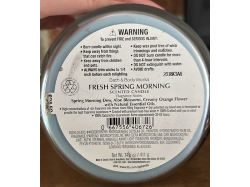 Bath & Body Works Scented Candle, Fresh Spring Morning, 14.5 oz/411 g