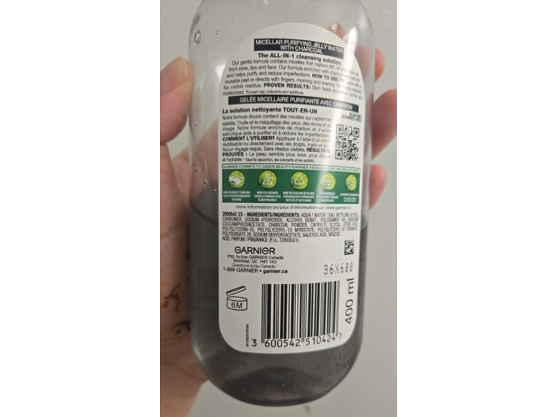 Garnier Skin Active Micellar Cleansing Jelly Water, Charcoal & Salicylic Acid, 400 mL