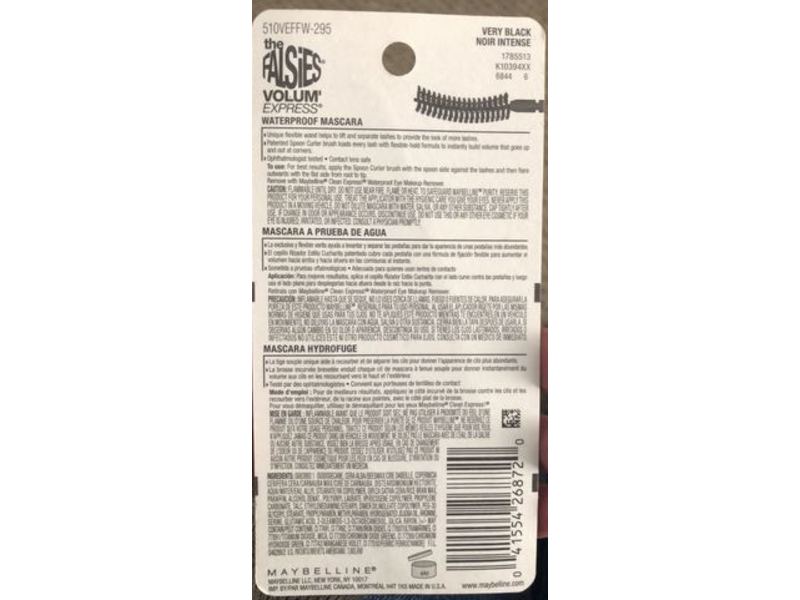 Maybelline New York Volum' Express The Falsies Flared Mascara, Waterproof, 295 Very Black, 0.31 fl oz