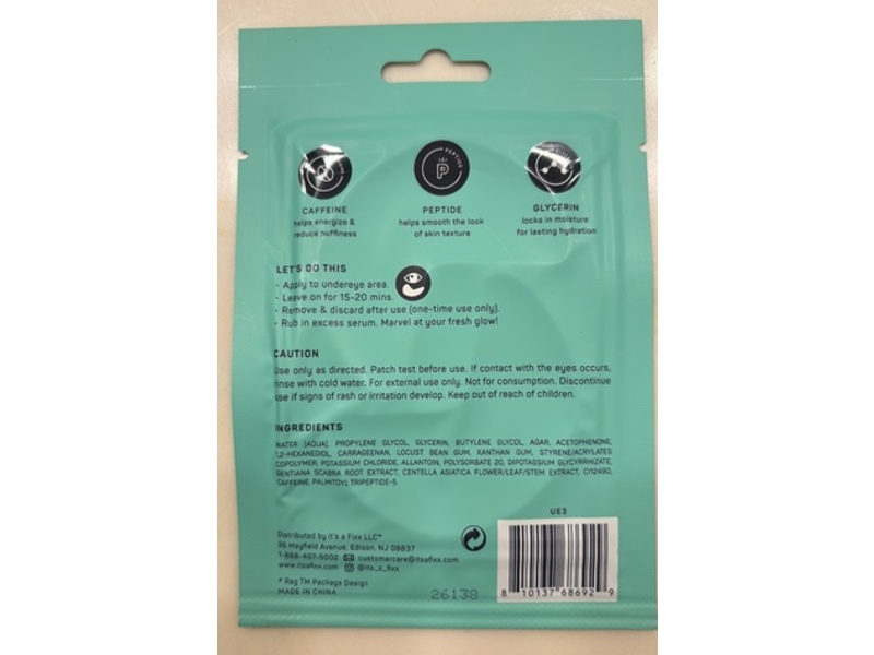 Spa Scentials Undereye Mask, Feelin' Lucky, Caffeine & Peptide, Depuffing, 0.24 oz/7 g, 1 Pair, 2 Count