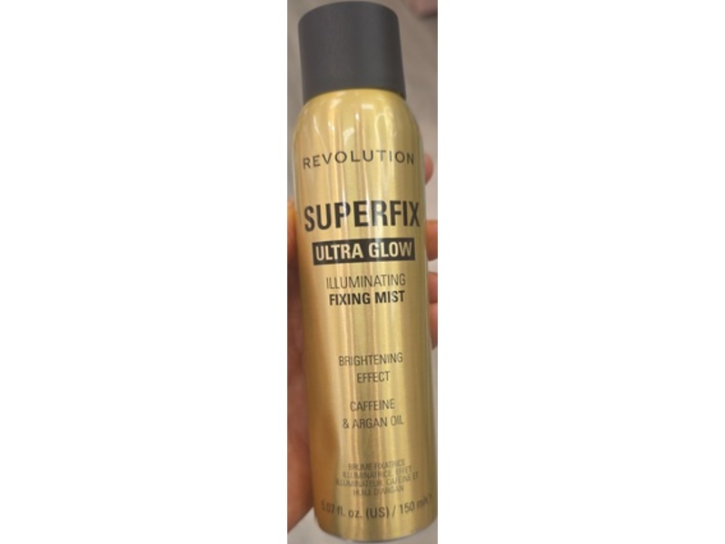 Revolution Beauty London Superfix Ultra Glow Illuminating Fixing Mist, Caffeine & Argan Oil, 5.07 fl oz/150 mL