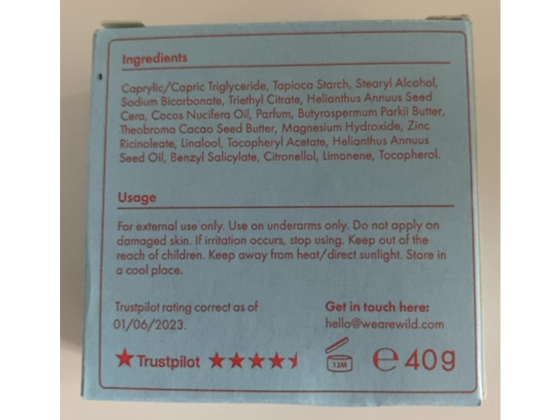 Wild Natural Deodorant Refill, Elderflower & Cucumber, 40 g