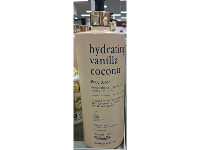 La Verde Vita Hydrating Body Wash, Vanilla Coconut, 33.8 fl oz/1000 mL
