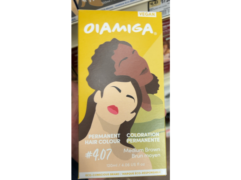 Oiamiga Permanent Hair Colour, 4.07 Medium Brown, 4.06 fl oz/120 mL