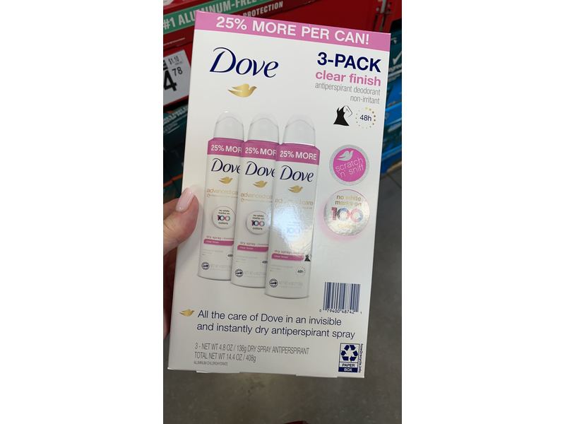 Dove Antiperspirant Deodorant Dry Spray, 4.8 oz/136 g, Pack Of 3