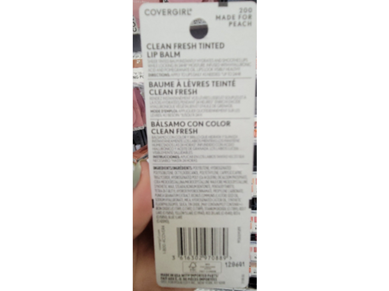 CoverGirl Clean Fresh Tinted Lip Balm, 200 Made For Peach, 0.14 oz/4.1 g