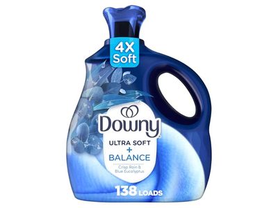 Downy Ultra Soft + Balance Fabric Softener, Crisp Rain & Blue Eucalyptus, 138 Loads, 93 fl oz/2.76 L