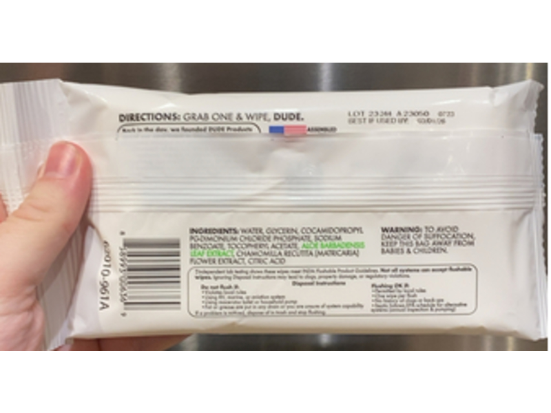 Dude Flushable Wipes, Vitamin E & Aloe, 18 Count