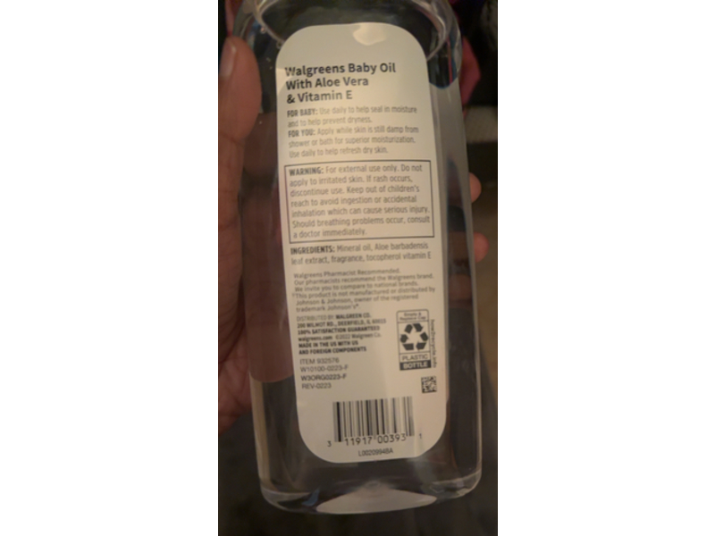 Walgreens Baby Oil, Aloe Vera & Vitamin E, 20 fl oz/591 mL