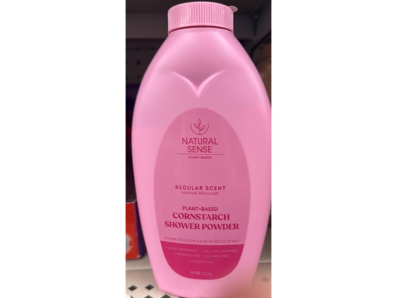 Natural Sense Plant-Based Cornstarch Shower Powder, Regular Scent, 10 oz/283 g