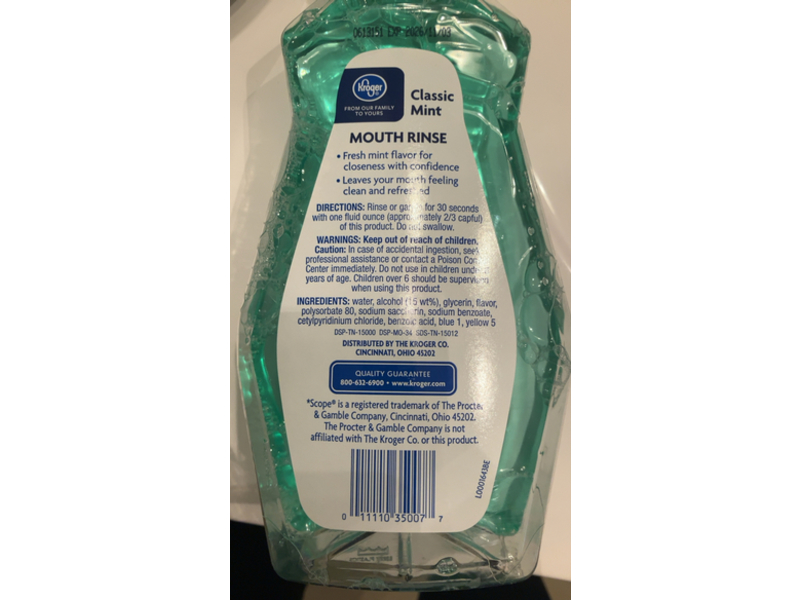 Kroger Mouth Rinse, Classic Mint, 33.8 fl oz/1 L