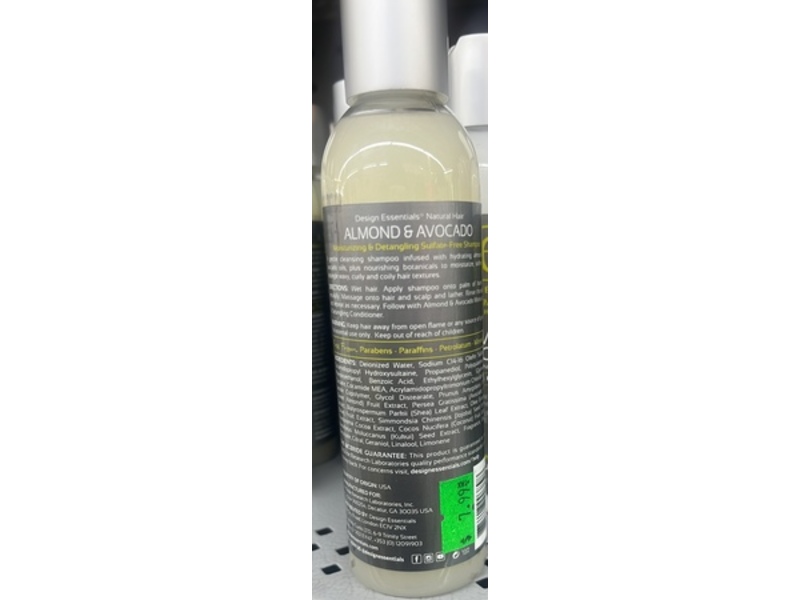 Design Essentials Natural Hair Moisturizing And Detanglinc Sulfate Free Shampoo, Almond And Avocado, 6 fl oz/178 mL
